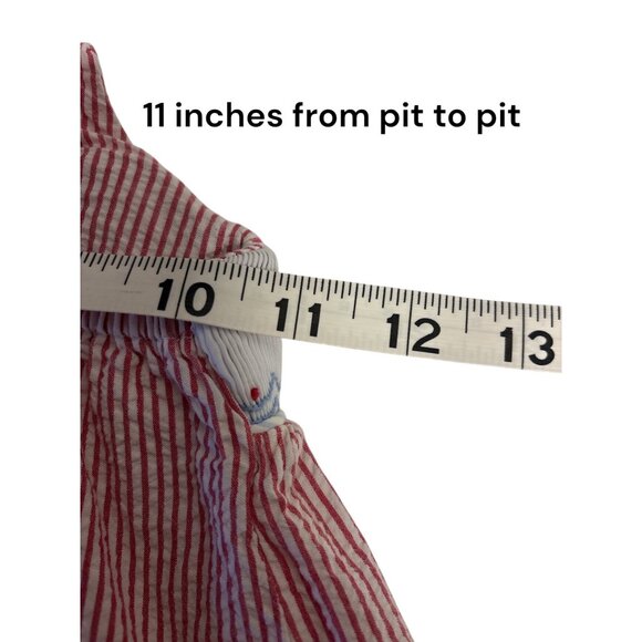 Shrimp & Grits Kids Red Striped Cotton Smocked Lobster Dress With Ruffle Straps - Picture 6 of 7